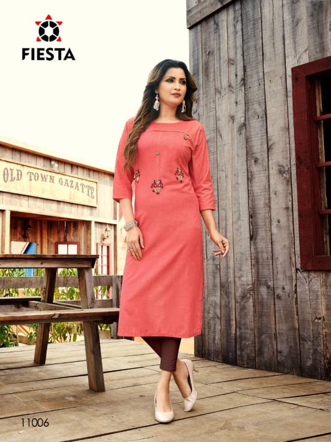 Fiesta Work Culture Latest Casual Wear Designer Three Fourth Sleeve Kurtis Collection
